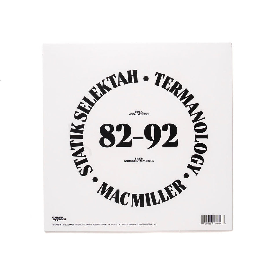 Statik Selektah & Termanology ft. Mac Miller "82 92" (CLEAR VERSION) 45 RPM 7" Vinyl Single