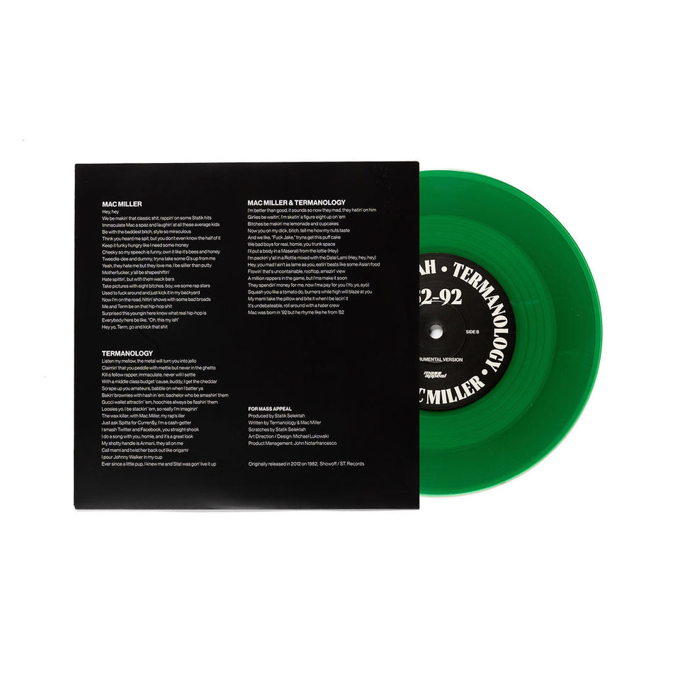 Statik Selektah & Termanology ft. Mac Miller "82 92" (GREEN VERSION) 45 7" Vinyl Single